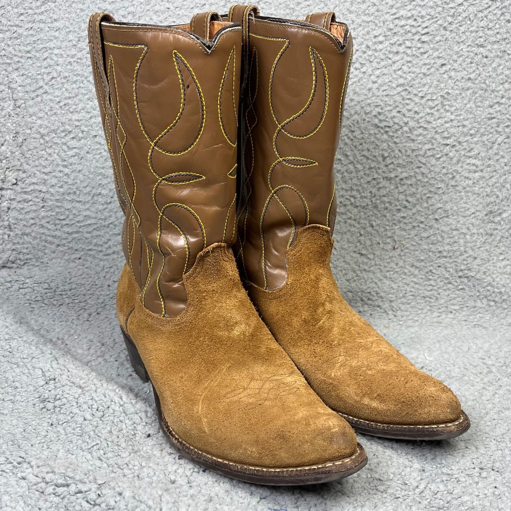 Acme Cowboy Boots Men 10 D Brown Suede Roughout Leather Western Made in USA